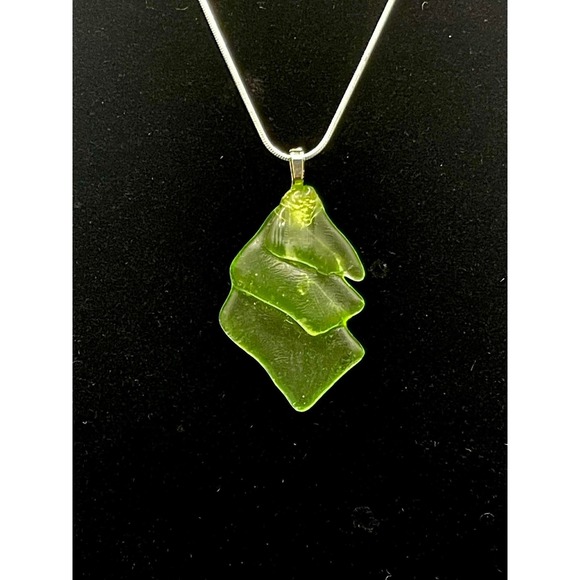 Jewelry - Uranium Glass Pendant Glowing Lime Green UV Reactive Recycled Oddity Collector